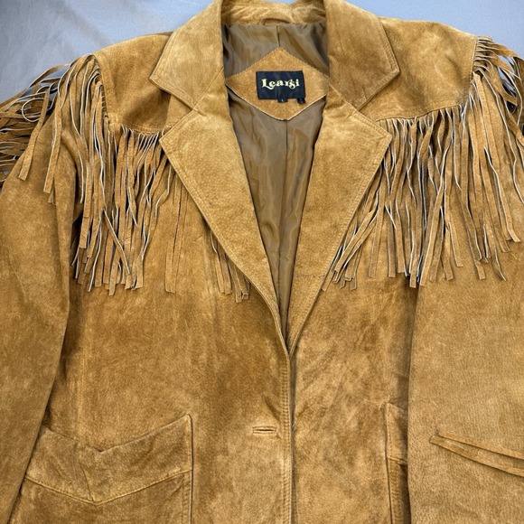Learsi Women's Fringed Suede Leather Jacket Western Rodeo Rancher Cowgirl Sz L - Picture 2 of 16